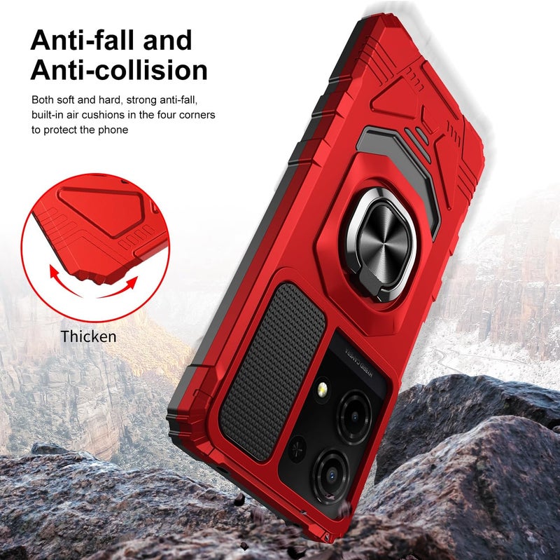 Mocotto for TCL K32/K33 5G 2025 Phone Case with Tempered Glass Screen Protector,Military Grade Shockproof Protective Cover,with Ring Kickstand (Red) - Image 5